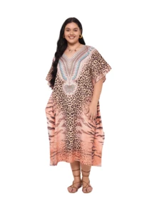 Gypsie Blu Kaftan Dress For Women Plus Size Beach Swimsuit Coverup Lounge Wear Housedress Long Caftan - 珊瑚粉 - 查看 8