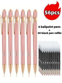 21-56 Stück/Set Metall Kugelschreiber mit einziehbarer Spitze und Touchscreen-Stylus - Reibungsloser Schreibfluss, rutschfester Griff, kompatibel mit verschiedenen Geräten, inklusive schwarzer Tintenpatrone, geeignet für den täglichen Gebrauch