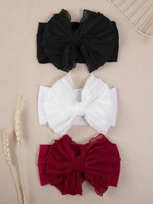 3-Piece Set Children's Hair Accessories Big Bow Nylon Headband 3-Color Chiffon Knot Girls' Hairband - Red - View 10