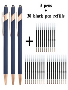 21-55 Stücke/Set Metall Kugelschreiber mit einziehbarer Spitze und Touchscreen-Stylus - Reibungsloser Schreibfluss, rutschfester Griff, kompatibel mit verschiedenen Geräten, inklusive schwarzer Tintenfüllung, geeignet für den täglichen Gebrauch