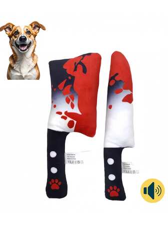 2 件/1 件万圣节吱吱叫狗玩具，毛绒刀和毛绒吱吱叫切肉刀形状，互动吱吱叫玩具，非常适合万圣节玩耍和咀嚼乐趣