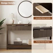 GIKPAL Fluted Console Table, 51" Narrow Entryway Table With 3 Drawers, Console Table Sofa Table With Storage Open Shelf, Modern Display Shelf For Hallway Living Room, Walnut - Quả óc chó - Xem 5