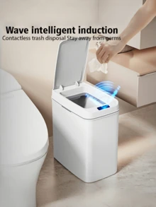 1pc White Touchless Smart Trash Can, Battery-Powered (2 AA Batteries Not Included), Featuring Infrared-Sensing Lid Opening, Suitable For Bathroom And Kitchen, A Modern Waste Bin With Multi-Functional Design Multi-Scenario Garbage Can.
