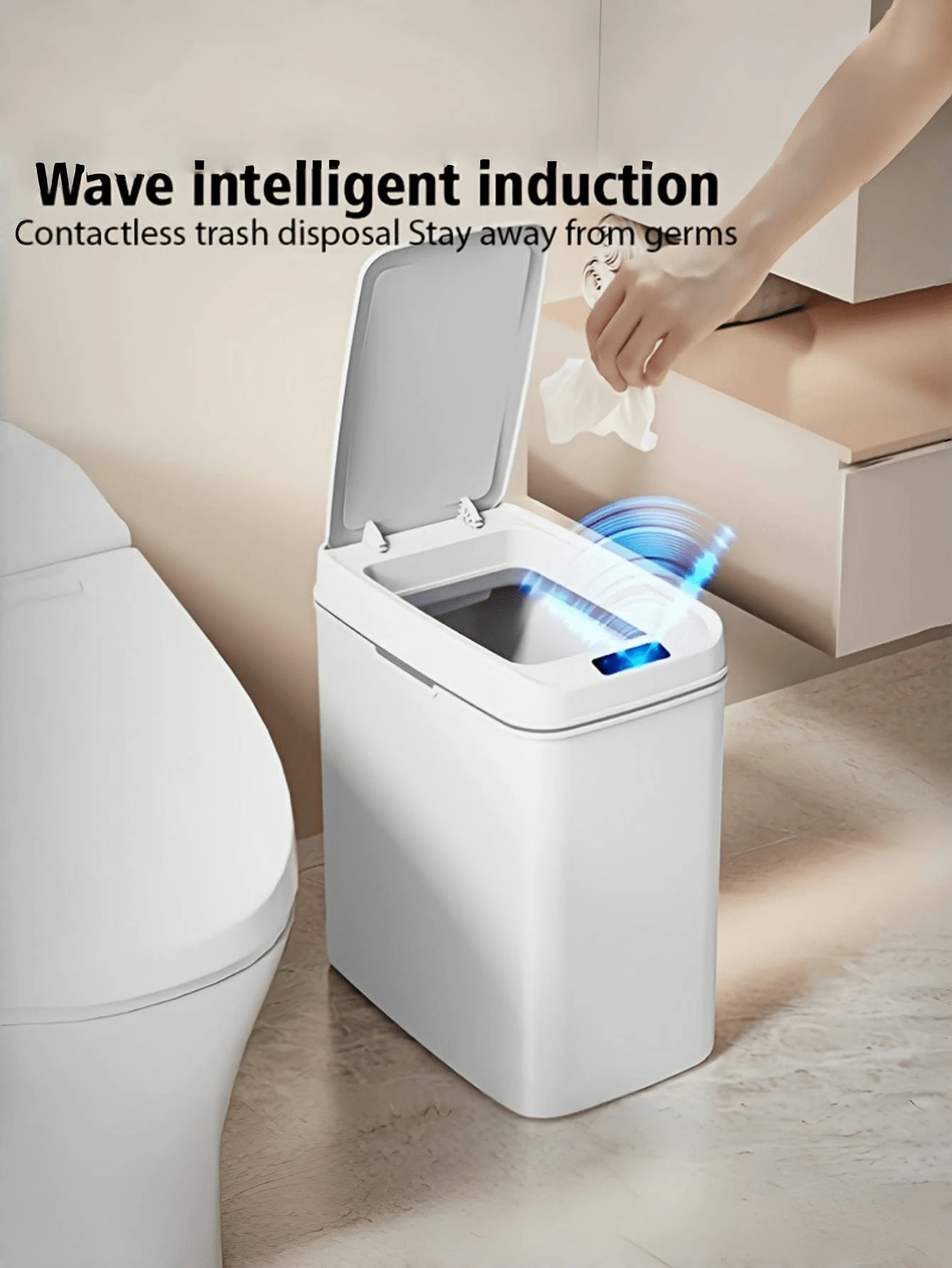 1pc White Touchless Smart Trash Can, Battery-Powered (2 AA Batteries Not Included), Featuring Infrared-Sensing Lid Opening, Suitable For Bathroom And Kitchen, A Modern Waste Bin With Multi-Functional Design Multi-Scenario Garbage Can.