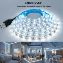 [10m/5m/3 米/2m/1m 柔性 USB LED 灯带，卧室 LED 灯，柔性装饰灯带，高亮度可切割和粘贴照明灯带，适用于卧室、橱柜、厨房 DIY，无需电池、电视背光，适用于电视背光、卧室、橱柜、厨房、DIY 照明] - 白色外殼 - 查看 5