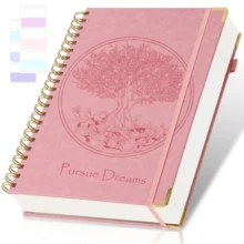 300 Pages Big Tree Pattern Hardcover Leather Journal/Notebook, College Ruled Spiral Bound Notebook, Pursue Dreams Diary, Embossed & Debossed Craft, Large A5/B5 Lined Notebook With 2 Pockets & 24 Index Tabs, Suitable For Men & Women, Great For School, Office & Note Taking, 100gsm Thick Pages, Multi-Color, Green Elegant Notebook Gift,School Supplies,Back To School
