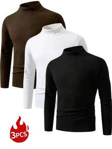 Men's Paris Pattern Black Simple And Versatile Half Turtleneck Base Layer. Skin-Friendly Fabric, Soft Base Layer. Suitable For Giving To Boyfriends Or Husbands.