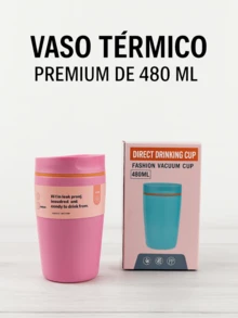 Vaso térmico de acero inoxidable RR-34, termo portátil de 480 ml, accesorio diario para café o té, resistente y elegante, vaso de viaje apto para trabajo y deporte, fácil de transportar - Rosa - Ver 7