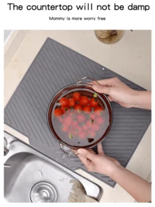 Silicone Dish Drying Mat , Non-Slip Drain Pad With Built-In Drain, Quick-Drying Mat For Pots, Pans, And Cutlery, Countertop Protector. Kitchen Essential - Multicolor - View 10