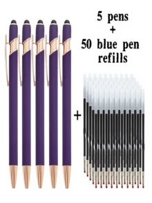 21-55 Stücke/Set Metall Kugelschreiber mit einziehbarer Spitze und Touchscreen-Stylus - Reibungsloser Schreibfluss, rutschfester Griff, kompatibel mit verschiedenen Geräten, inklusive schwarzer Tintenfüllung, geeignet für den täglichen Gebrauch
