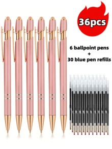21-56 Stück/Set Metall Kugelschreiber mit einziehbarer Spitze und Touchscreen-Stylus - Reibungsloser Schreibfluss, rutschfester Griff, kompatibel mit verschiedenen Geräten, inklusive schwarzer Tintenpatrone, geeignet für den täglichen Gebrauch