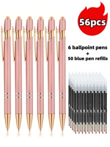 21-56 Stück/Set Metall Kugelschreiber mit einziehbarer Spitze und Touchscreen-Stylus - Reibungsloser Schreibfluss, rutschfester Griff, kompatibel mit verschiedenen Geräten, inklusive schwarzer Tintenpatrone, geeignet für den täglichen Gebrauch