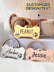 Personalized Dog Tag Engraved Name Phone Number Bone Shaped Pet ID Tag Stainless Steel Paw Print Design Silent Silicone Dog Tags Cat ID Tag Memorial Keepsake - Multicolor - View 2