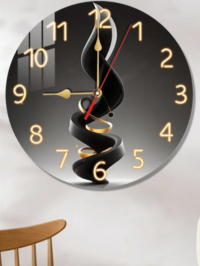 Pc 10 Inch/12 Inch Moderne Minimalist Zwart Golden Abstract Wooden Wand Klok Artistic Swirling Large Numbers, AA Battery Powered Stylish Living Room Luxe Lovers Home view 5