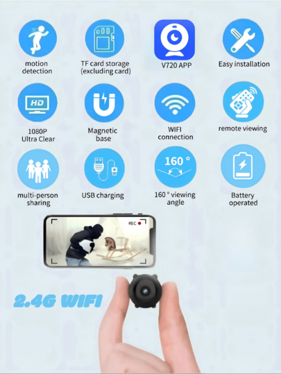1pc Remote Wireless Infrared HD WiFi Camera, Slimme Home Security Monitor, Pet Monitoring Schattige Cartoon Recording Surveillance Night Vision, Mobile Control, Motion Detection, TF Card Storage, 1080P HD, A12 Bluetooth Connectivity, Clear Lens, ed Image Quality, Secure Protection, Visible Vision view 3