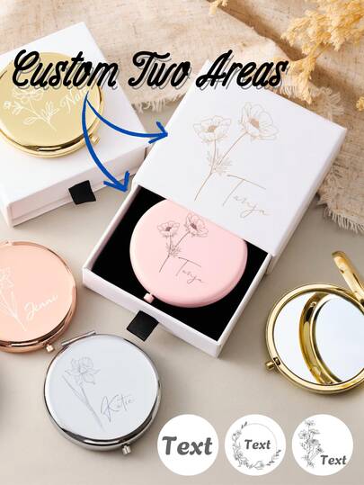 Customized Name Engraved Makeup Mirror, Personalized Gift, Folding Portable Double-Sided High Definition Mirror, Stainless Steel Compact Mirror, Christmas Gift, Bridesmaid, Wedding Gift, Customized Floral Engraved Makeup Mirror, Suitable For Bestie, Girlfriend, Mom, Mother's Day, Birthday, Graduation, Wedding, Anniversary, Practical Gift, Fall Decor