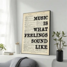 1 pieza Impresión de arte de pared de cita musical de lienzo vintage, "La música es el sonido de los sentimientos" Póster para sala de estar, dormitorio, decoración del hogar, arte de pared sin marco