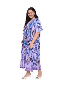 Gypsie Blu Kaftan Dress For Plus Size Women Loungewear Nightdress Summer Night Gown Maxi Length Caftan - 淺綠色 - 查看 3