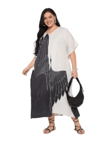 Gypsie Blu Bird Wing Kaftan Dress Plus Size Beach Cover Up Vacation Elegant Caftan For Ladies - Cream - View 6