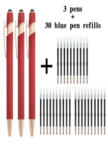 21-55 Stücke/Set Metall Kugelschreiber mit einziehbarer Spitze und Touchscreen-Stylus - Reibungsloser Schreibfluss, rutschfester Griff, kompatibel mit verschiedenen Geräten, inklusive schwarzer Tintenfüllung, geeignet für den täglichen Gebrauch