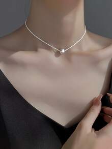 1pc Minimalist Beaded Choker Necklace, Simple Bead Clavicle Chain (Random Bead Quantity), Suitable For Daily Wear, Gift For Women