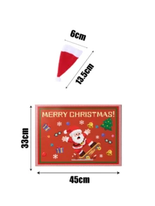 Christmas Themed Placemat With Christmas Hat Cutlery Rack, Featuring Santa Claus Printed On The Placemat, Creating A Festive Atmosphere, Mini Non-Woven Fabric Santa Claus Silverware Holders, Lollipop & Wine Bottle Toppers Decor, Dinner Table Decor For Christmas Party, Thanksgiving, And Other Festive,Easy To Clean, Durable And Wear-Resistant,Reusable, The Best Decoration For Christmas, Christmas Gift, Christmas Home