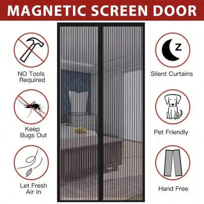 1 cửa lưới chống muỗi từ tính, lưới đóng từ tính, thoáng khí chống côn trùng, phụ kiện xe RV, lưới dày, thân thiện với vật nuôi, nhiều kích cỡ, tự bịt kín chống muỗi, thích hợp cho cửa trước, cửa trượt, màn chống ruồi, rèm chống ruồi, phụ kiện xe RV, lưới chống ruồi, màn chống muỗi, cửa lưới cho vật nuôi