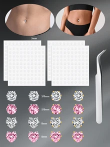 CIZME Modischer Edelstahl-Bauchring mit herzförmigem kubischem Zirkonia, kein Piercing erforderlich, imitierter Bauchschmuck, weiße und rosa Strasssteine, geeignet für Basteln, Klebe-Edelsteine, selbstklebender Bauchring-Ohrring, anwendbar für Gesichts-Make-up, Körperdekoration, geeignet für Männer und Frauen, perfekt für Bankette, Bälle, Partys, Musikfestivals und andere Anlässe - Sticker zum Suchbegriff: "Juwelen" - Übersicht 2