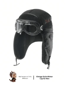 1pc Men's PU Leather Lambs Wool Lined Trapper Hat, Unisex Winter Thick Warm Ear Protection Cap For Outdoor, Cycling, Skiing, Aviator Hat