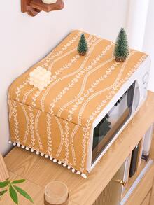 1pc Harvest Festival Style Orange Microwave Oven Cover, Small Tablecloth, Orange Floral Line Pattern Oven Cover Decor, Rectangular Bedside Cabinet Cover, Dual Pocket Fabric Cover - Black - View 1