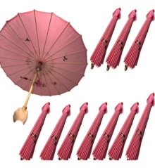 Sombrilla de bambú colorida para decoración de bodas, set de 10 sombrillas chinas de tela, accesorio decorativo para boda, fiesta o eventos, ambientación temática oriental, ideal para centros de mesa y fotografía - Rosa - Ver 10