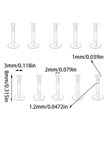 10 件/套亚克力圆球唇钉/耳钉，柔软 PP 材质推入式唇钉/鼻钉/耳钉，适合初次穿孔佩戴者，时尚百搭 - 無色 - 查看 12