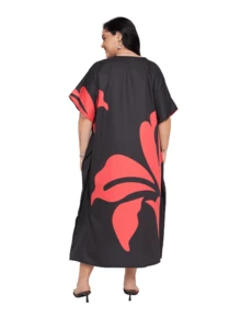 Gypsie Blu Floral Women Kaftan Dress Curve Housedress Loungwear Beach Swimsuit Cover Up - 黑色02 - 查看 5