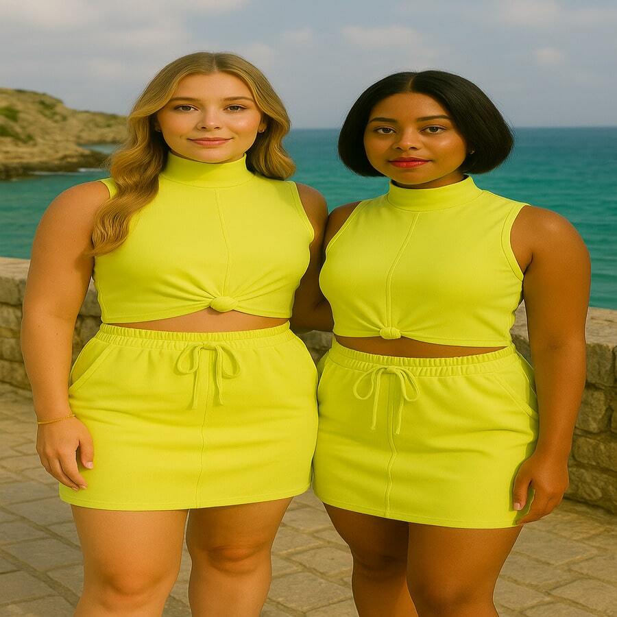 Stylish EVA Set – High Waist Skirt + Top With Optional Knot | Sizes S To G1 - Lime Green - View 1