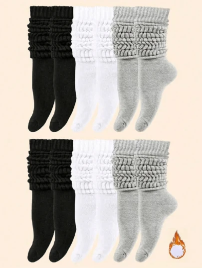 1/3/6 أزواج جوارب نسائية كاجوال مصنوعة من الأكريليك، جوارب مرنة، جوارب متوسطة الطول، باللون الأسود والأبيض والرمادي، ناعمة ومريحة، عصرية وشاملة، هدية مثالية للتنزه والعودة للمدرسة وأعياد الهالوين والكريسماس