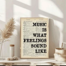 1 pieza Impresión de arte de pared de cita musical de lienzo vintage, "La música es el sonido de los sentimientos" Póster para sala de estar, dormitorio, decoración del hogar, arte de pared sin marco