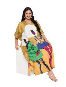 Gypsie Blu Plus Size Kaftan For Women Loungewear Nightdress Summer Night Gown Maxi Length Caftan - 芥末黃 - 查看 6