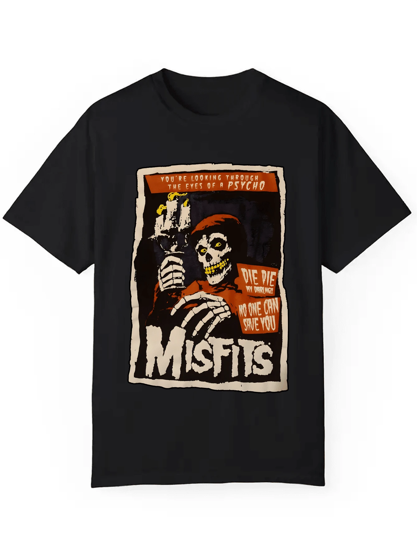 Men's Black MISFITS Graphic Print Casual T-Shirt - Summer Round Neck Short Sleeve Tee With Edgy Skeleton & Bold Text Design, Machine Washable Polyester For Everyday Streetwear - màu đen - Xem 1
