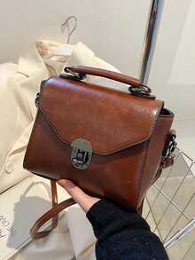 Women's Retro Clasp Mini Handbag, Fashionable For Daily Use - Brown - View 4