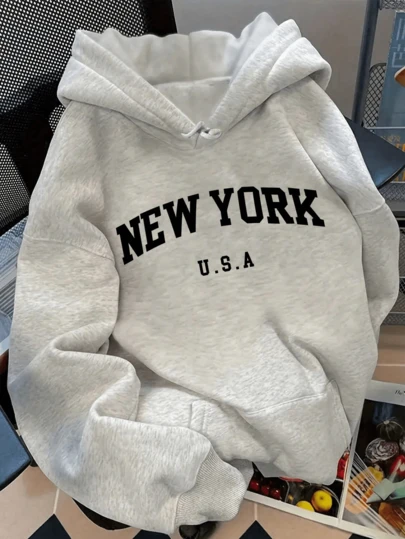 Sudadera Hoodie Con Gorro Estampado Nueva York USA  Mujer