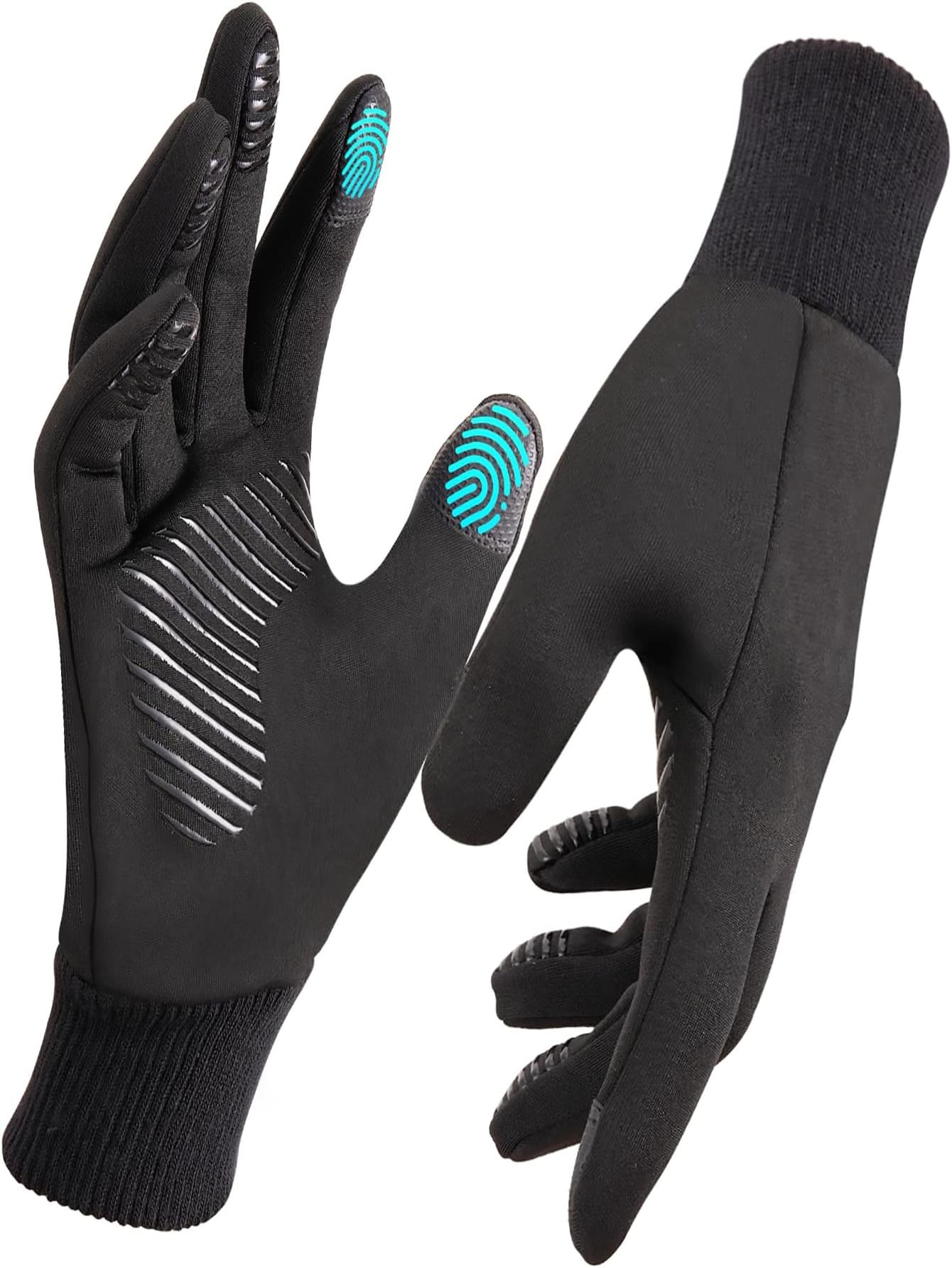 Guantes de invierno para hombres, guantes táctiles para ciclismo y senderismo en clima frío - Negro - Ver 1
