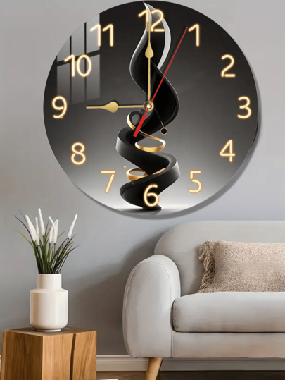 Pc 10 Inch/12 Inch Moderne Minimalist Zwart Golden Abstract Wooden Wand Klok Artistic Swirling Large Numbers, AA Battery Powered Stylish Living Room Luxe Lovers Home view 3