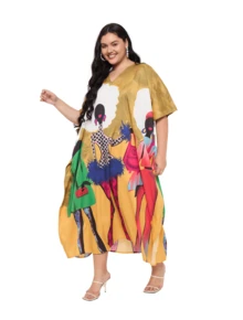 Gypsie Blu Plus Size Kaftan For Women Loungewear Nightdress Summer Night Gown Maxi Length Caftan - 芥末黃 - 查看 3