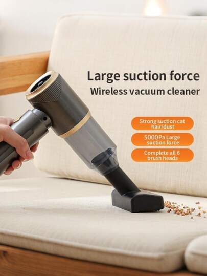 1 pezzo Aspirapolvere portatile senza fili, Uso doppio per casa e auto, Aspirazione potente da 5000Pa, Funzione 2-in-1 di soffiaggio e aspirazione, Confezione regalo multifunzione 7-in-1, Ricaricabile USB a lunga durata, Rimuove peli di animali domestici, polvere e detriti, Pulizia del divano, Regalo di Natale