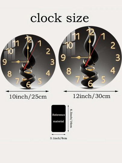 Pc 10 Inch/12 Inch Moderne Minimalist Zwart Golden Abstract Wooden Wand Klok Artistic Swirling Large Numbers, AA Battery Powered Stylish Living Room Luxe Lovers Home view 8