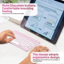 Combo de teclado y ratón inalámbricos Bluetooth, conjunto inalámbrico de teclado y ratón ultra delgado y portátil, compatible con Android, tabletas Windows, teléfonos inteligentes, iPad Pro, iPad Air, iPad Mini, iPadOS/iOS 13 y superior (rosa) - Rosa - Ver 4