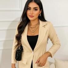 Blazer, Women's, Formal Coat Simple Casual Button Pocket Tailoring Office - Màu be - Xem 2