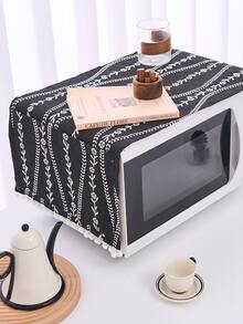 1pc Harvest Festival Style Orange Microwave Oven Cover, Small Tablecloth, Orange Floral Line Pattern Oven Cover Decor, Rectangular Bedside Cabinet Cover, Dual Pocket Fabric Cover - Black - View 7