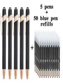 21-55 Stücke/Set Metall Kugelschreiber mit einziehbarer Spitze und Touchscreen-Stylus - Reibungsloser Schreibfluss, rutschfester Griff, kompatibel mit verschiedenen Geräten, inklusive schwarzer Tintenfüllung, geeignet für den täglichen Gebrauch