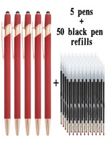 21-55 Stücke/Set Metall Kugelschreiber mit einziehbarer Spitze und Touchscreen-Stylus - Reibungsloser Schreibfluss, rutschfester Griff, kompatibel mit verschiedenen Geräten, inklusive schwarzer Tintenfüllung, geeignet für den täglichen Gebrauch